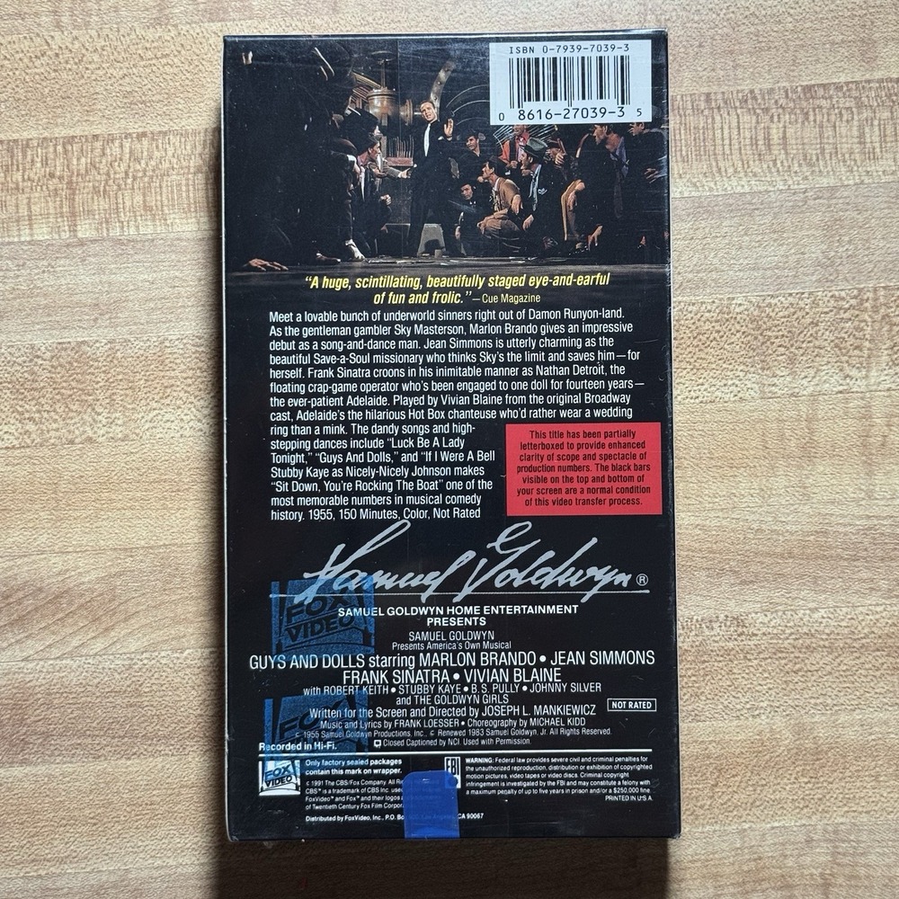 Guys and Dolls (VHS, 1991) Marlon Brando Jean Simmons Frank Sinatra - Picture 2 of 7